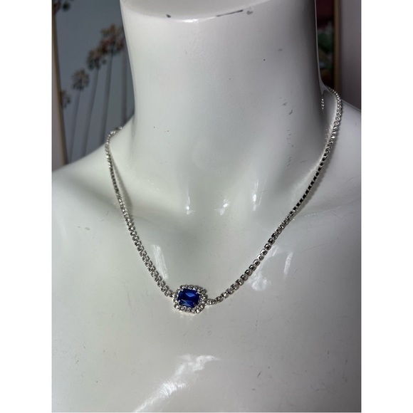 NEW 8 Other Reasons Silver Blue Rhinestone Gem Material Girl Necklace Chocker - Picture 4 of 7
